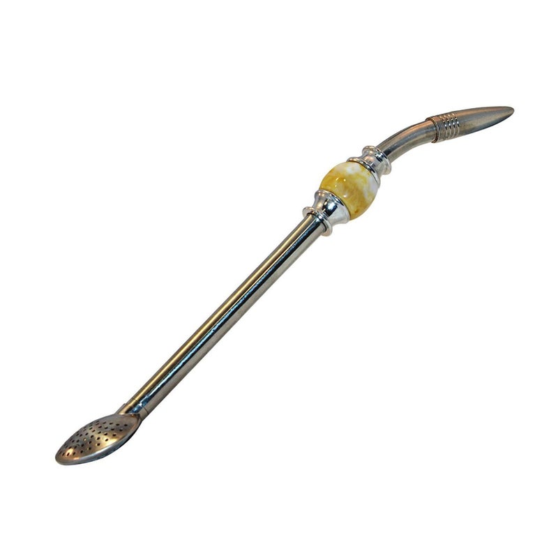 RECHERE Stainless Steel Yerba Mate Tea Bombilla Gourd Drinking Straw Filter Silver (Yellow) - Image 1